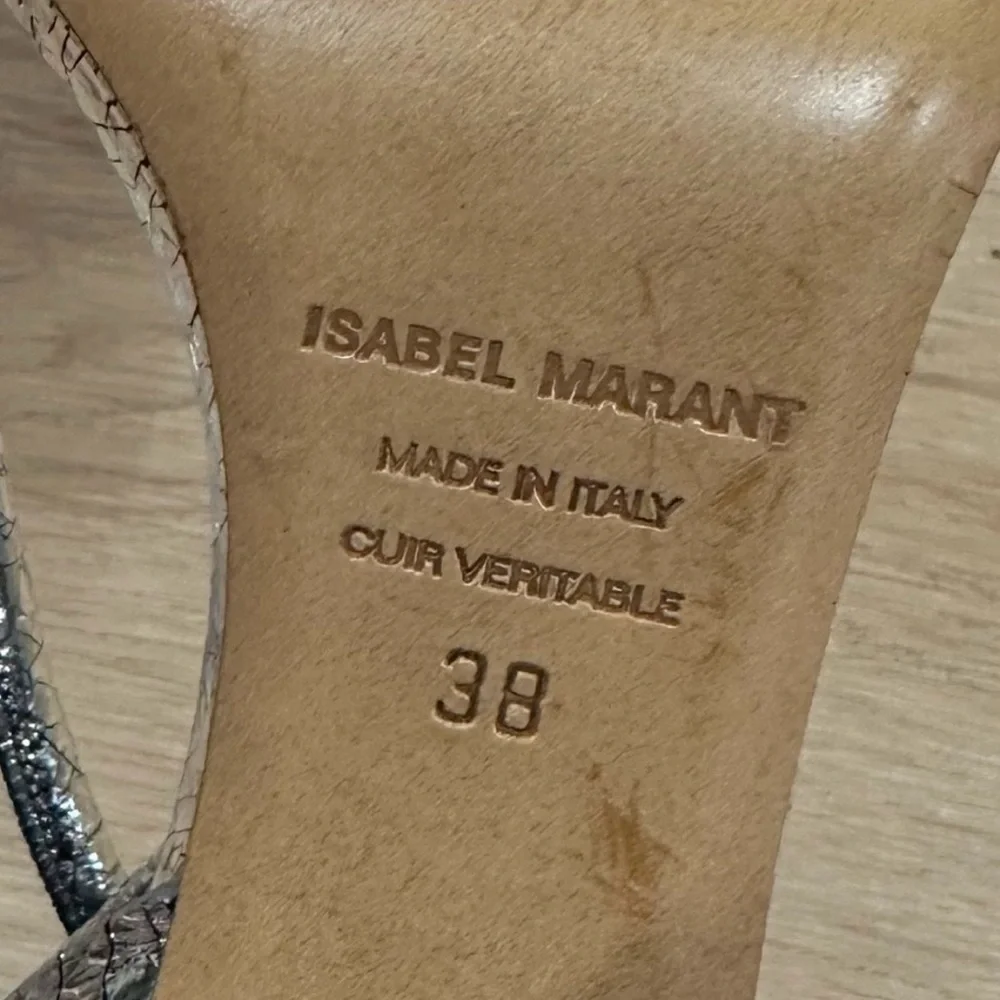 Isabel Marant Ablee Metallic Silver Strappy Heels Size 8 Italy Designer Sandals - Picture 9 of 11